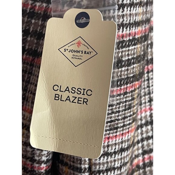 St. Johns Bay Womens Classic Houndstooth Plaid Blazer Size Medium Wool Blend - Picture 8 of 8